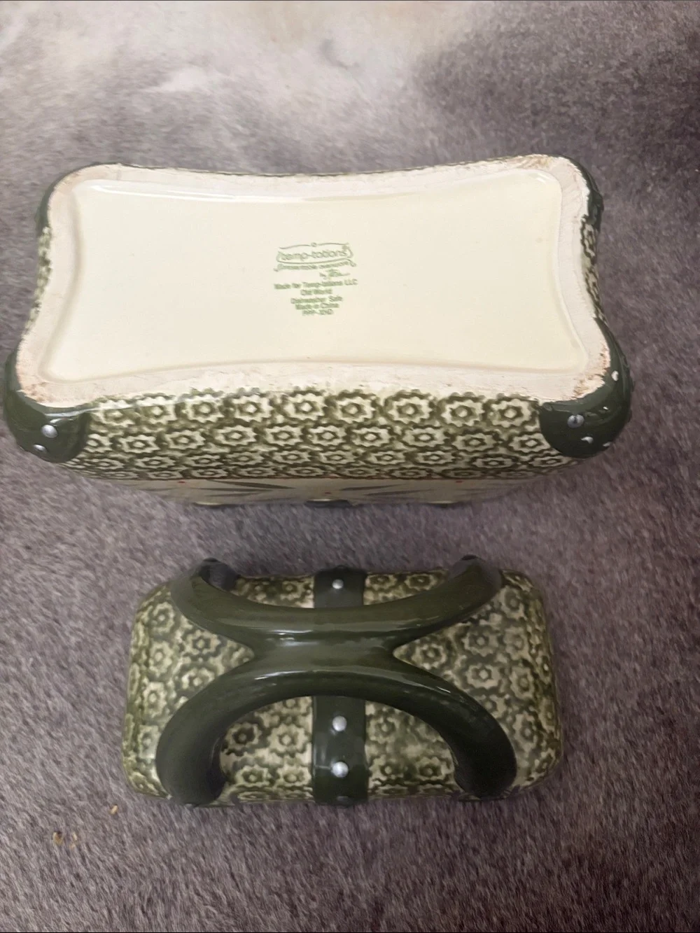 QVC Temp-tations Old World Olive Green Ceramic Purse Cookie Jar Canister
